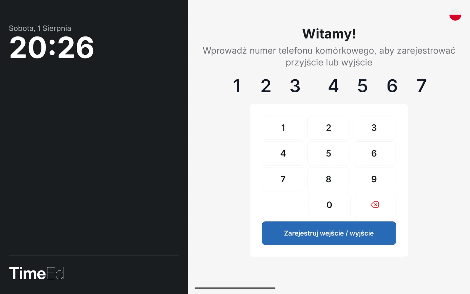 Wpisany numer telefonu
