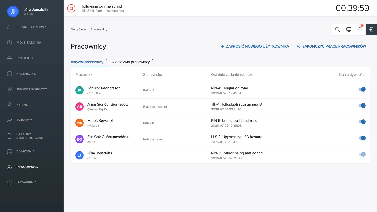 Lista pracowników