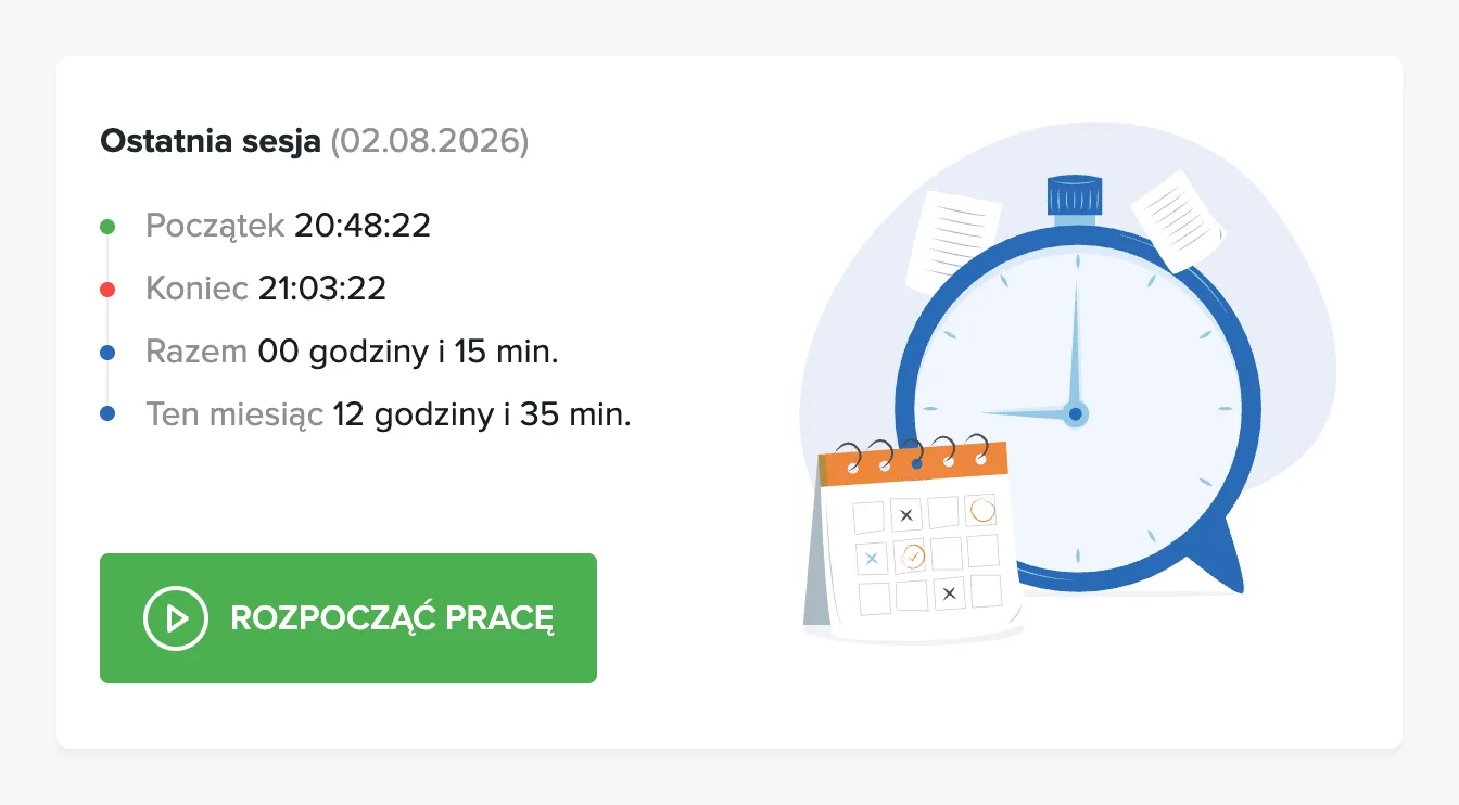 Zegar czasu pracy na pulpicie