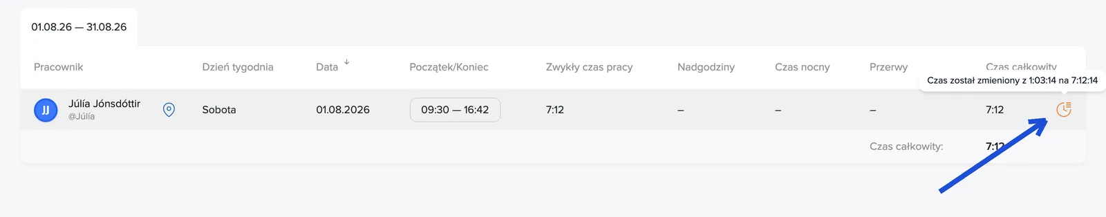 Pomarańczowa ikona: czas został zmieniony