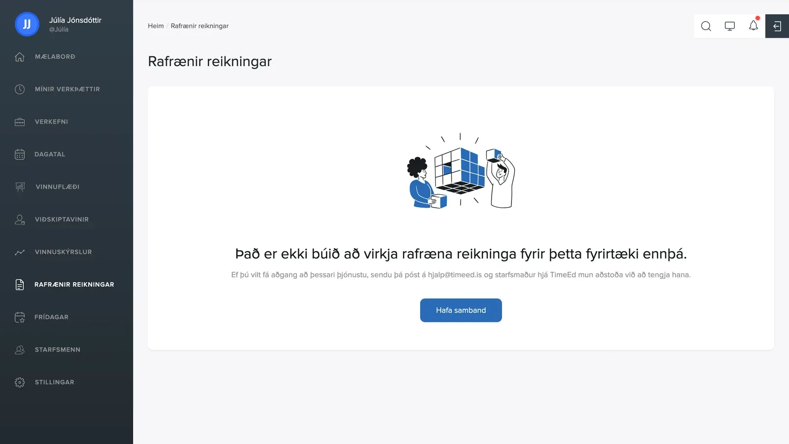 Rafrænir reikningar, virkjun