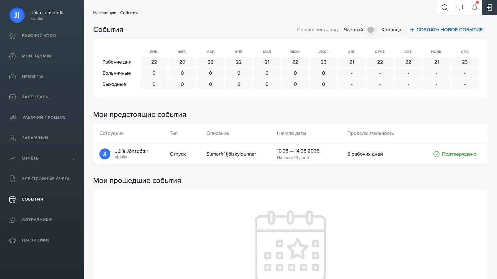 Обзор отпусков и отсутствий