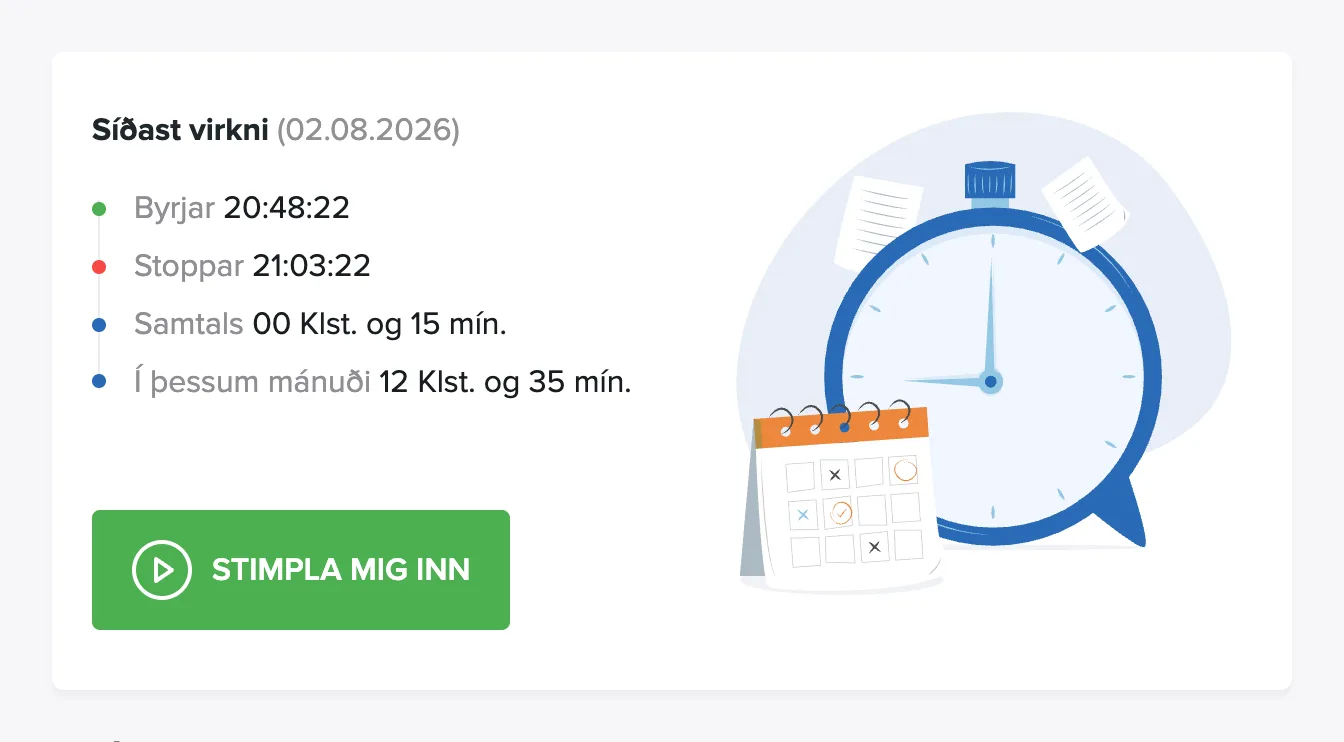 Stimpilklukkan á mælaborðinu
