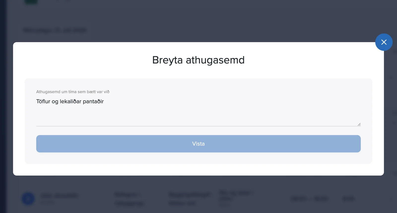 Breyta athugasemd glugginn