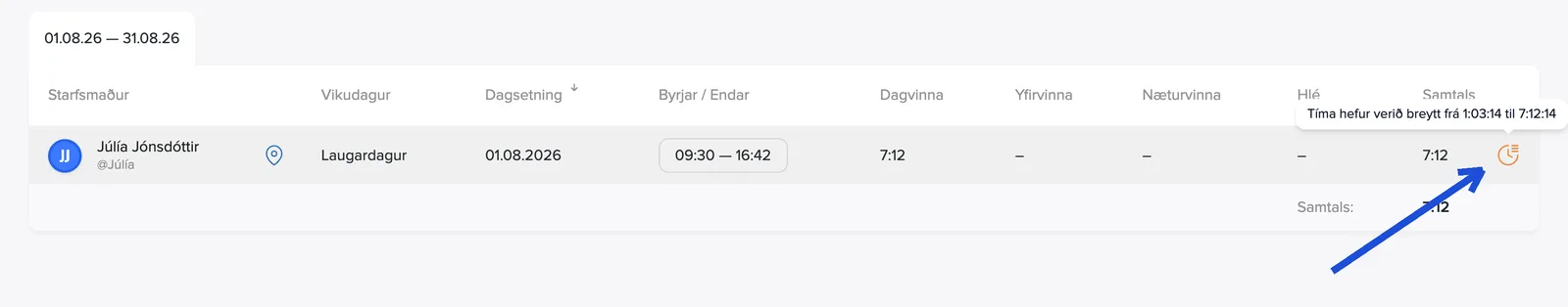 Appelsínugult tákn: tíma hefur verið breytt
